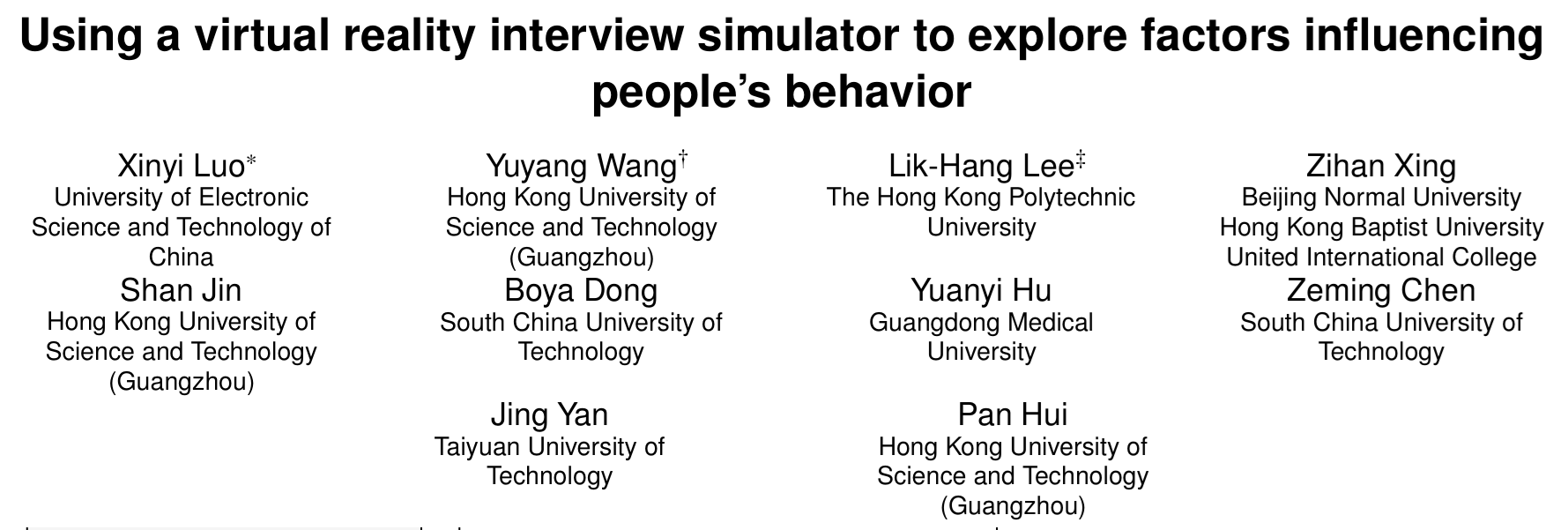 Cover image for Using a virtual reality interview simulator to explore factors influencing people's behavior