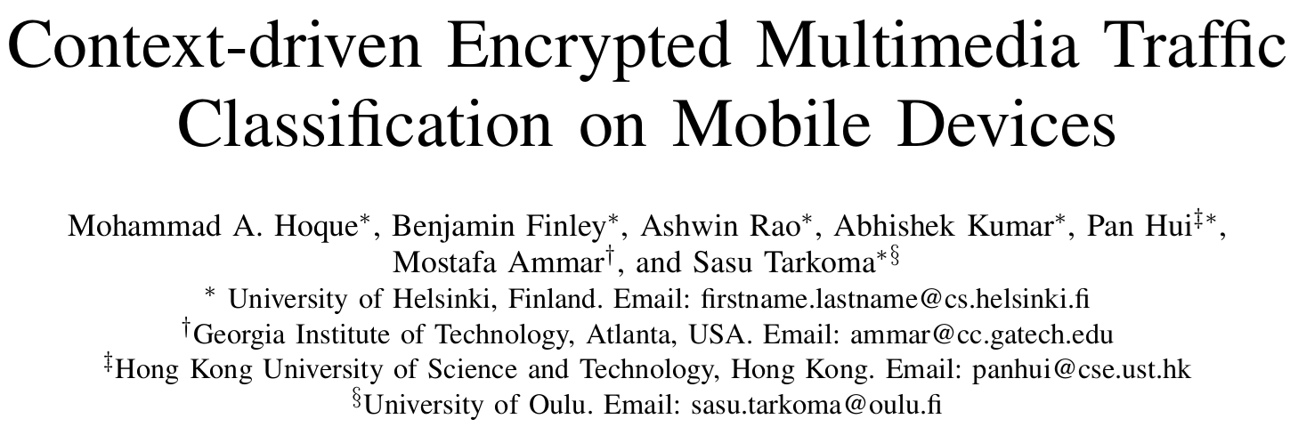 Cover image for Context-driven Encrypted Multimedia Traffic Classification on Mobile Devices