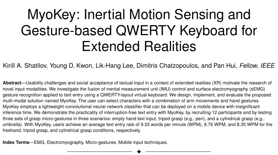 Cover image for MyoBoard: Inertial Motion Sensing and Gesture-based QWERTY Keyboard for Extended Realities