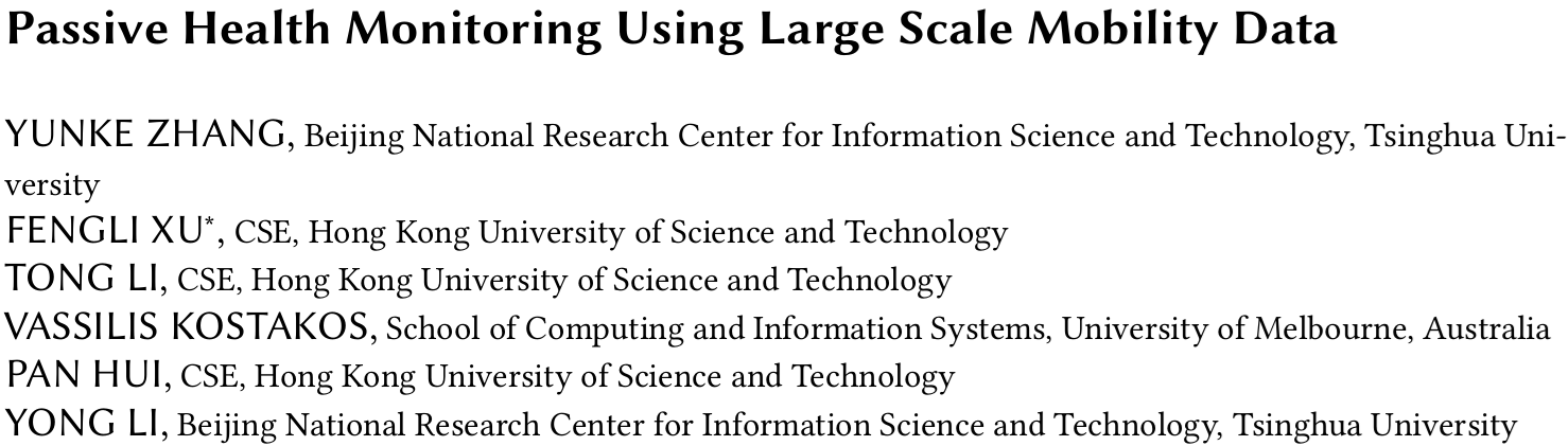 Cover image for Passive Health Monitoring using Large Scale Mobility Data