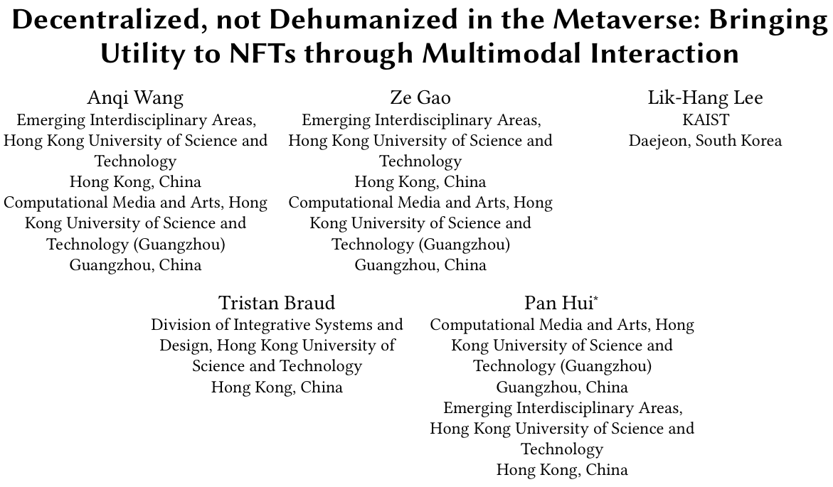 Cover image for Decentralized, not Dehumanized: Bringing Utility to NFTs through Multimodal Interaction