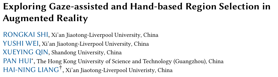 Cover image for Exploring Gaze-assisted and Hand-based Region Selection in Augmented Reality