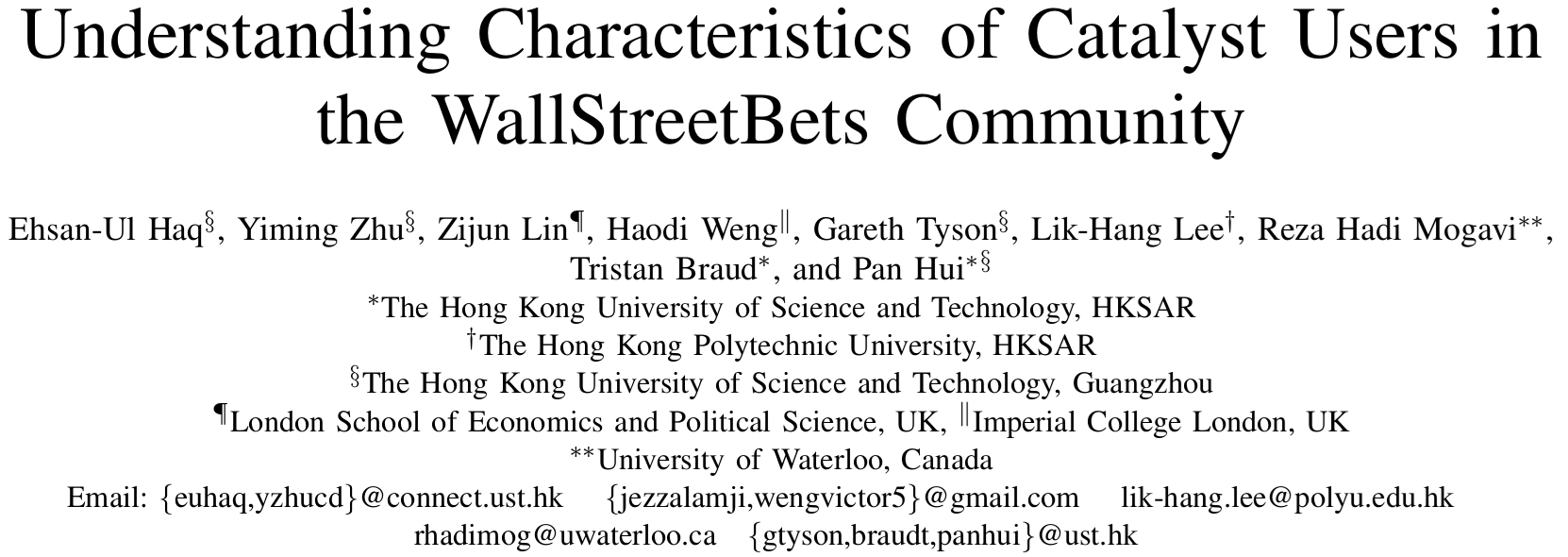 Cover image for Understanding Characteristics of Catalyst Users in the WallStreetBets Community