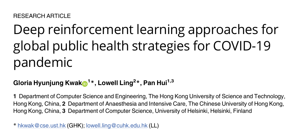 Cover image for Deep Reinforcement Learning Approaches for Global Public Health Strategies for COVID-19 Pandemic