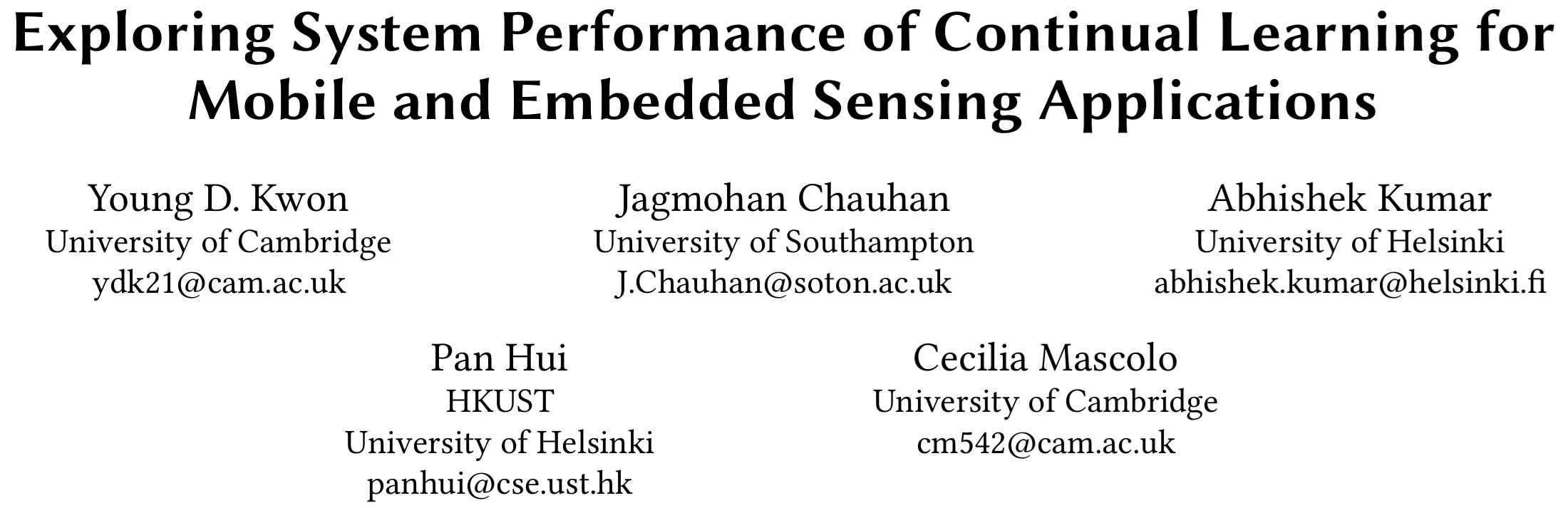 Cover image for Exploring System Performance of Continual Learning for Mobile and Embedded Sensing Applications