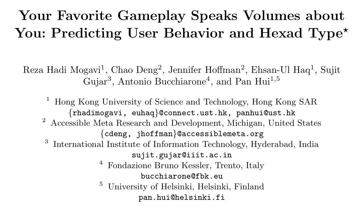 Cover image for Your Favorite Gameplay Speaks Volumes about You: Predicting User Behavior and Hexad Type